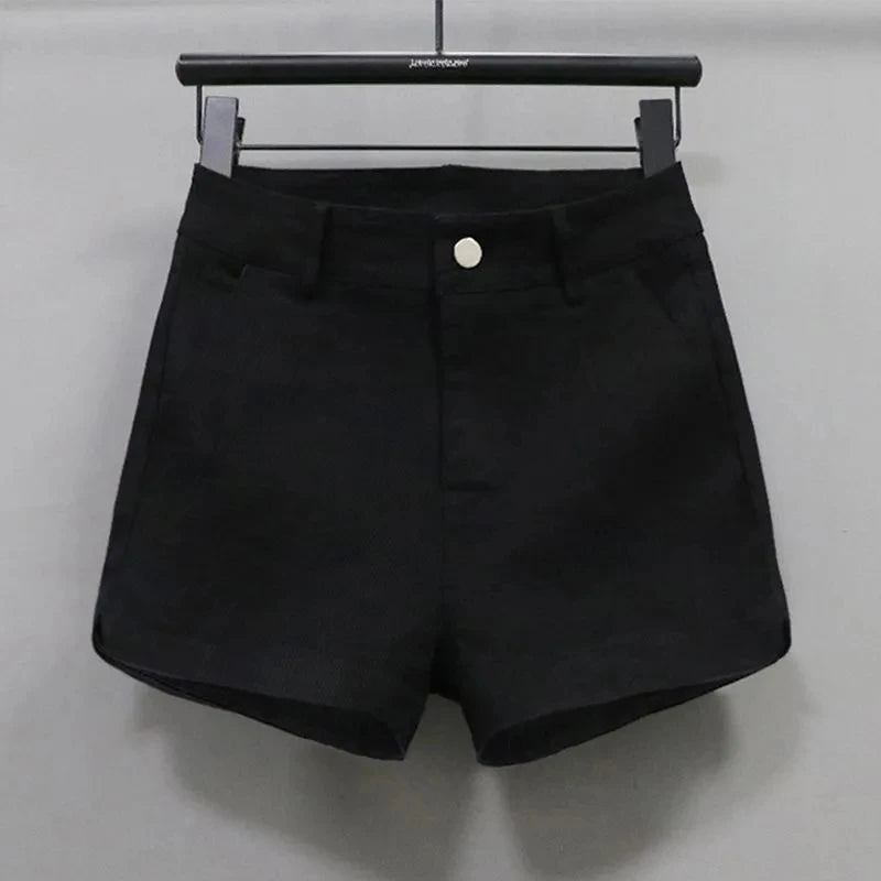 Red Casual Shorts Women Dopamine Summer New Korean version High waist Slimming Stretch Denim A-line wide leg hot Pants Female