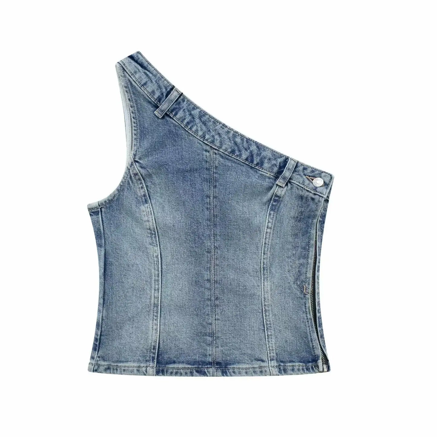 Women Top Off Shoulder Sleeveless Bustier Tops 2026 Summer Lady Elegant Street Wear TankBlue Backless Denim Corset Crop