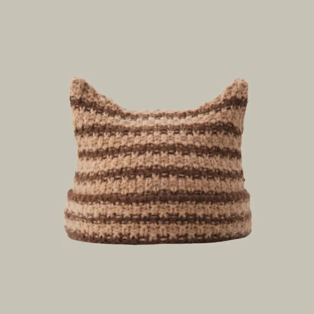 Y2K Cat Ears Striped Knitted Beanie | Inspired by Wonyoung