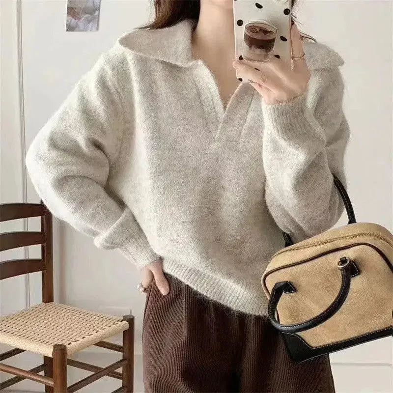 French Gentle Vintage Knitted Sweater Women's Loose Casual Base Layer Top Autumn Winter Comfortable Soft High-End Feeling