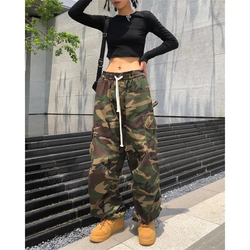 Women's Camo Pants Green  Military Army Combat Trousers Wide Leg Jeans Tactical Pants Camouflage Sweatpants Wide Leg Jeans