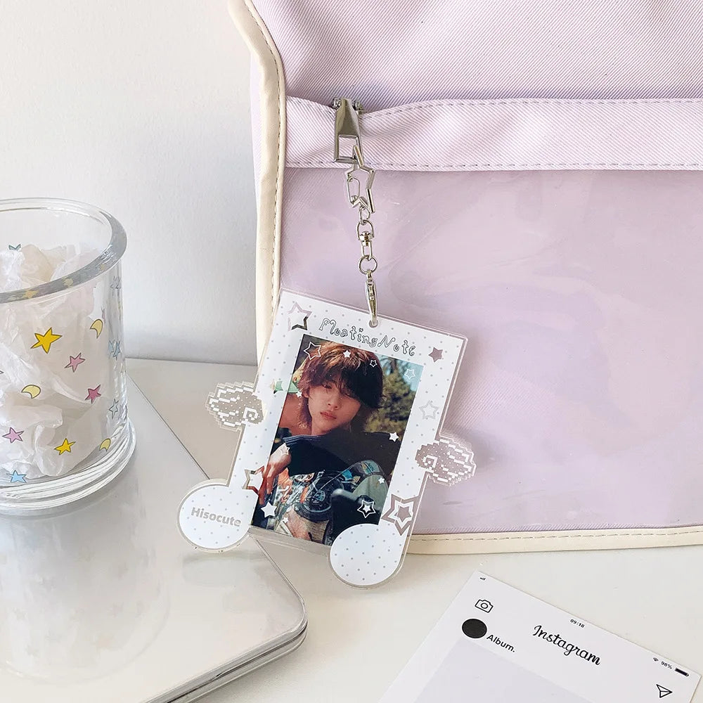 Fashion Kpop Acrylic Musical Note 3in Photo Card Holder Cute Girl Idol Photo Storage Card Bag Student Backpack Pendant Keychain