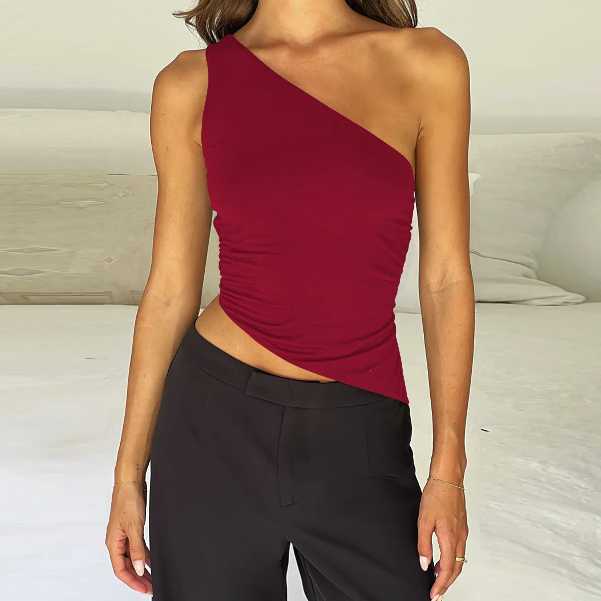 Sexy Skew Collar Off Shoulder Cross Bandage Backless Slim T Shirt Women Sleeveless Bottoming Shirt Ladies Tee Shirt Tops Mujer