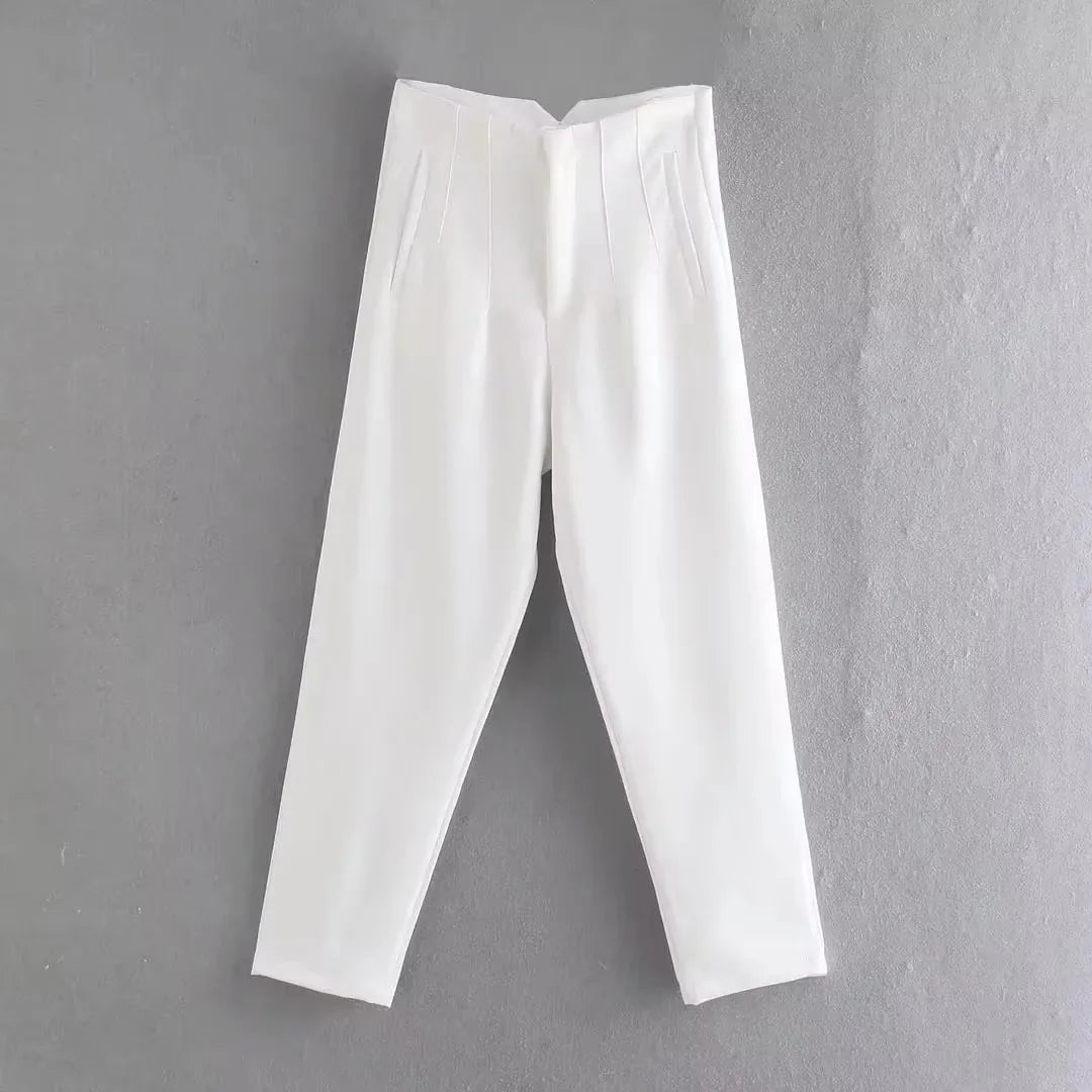 HH Women Vintage Solid Pencil Pants High Waist Pant For Women Casual Streetwear Woman Trousers Office Wear Basic Pant Mujer