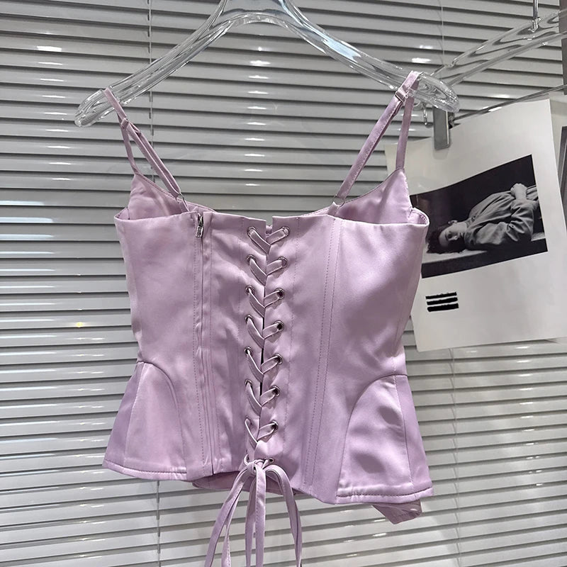 KUCLUT 2026 Summer New Fashion Versatile Strap Double-Breasted Fishbone Waist-Cinching Bandage Padded Camisole For Women 1A3432