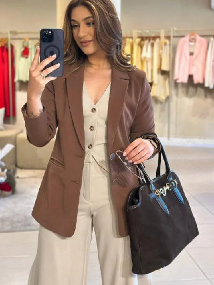 Women Halter Neck Vest Pants Set Elegant Sleeveless Button Front Blazer Top Split Curved Hem Trousers Suit 2026 Office Outfit
