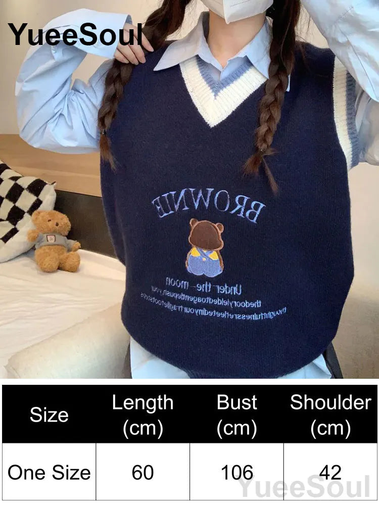 Blue Argyle Women's Vest Plaid Sleeveless Pullover Loose Knitted Sweater Vest 2026 New Autumn Y2K Casual Oversized Waistcoat