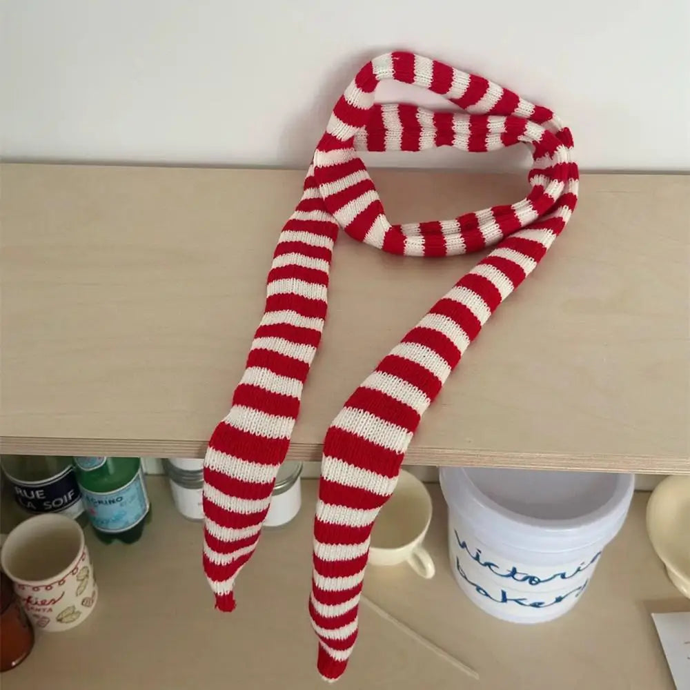 Korean Knitted Slim Long Scarf Y2K Harajuku Decorative Neckerchief Stripe Neck Women Narrow Long Scarf Choker Lady Accessories