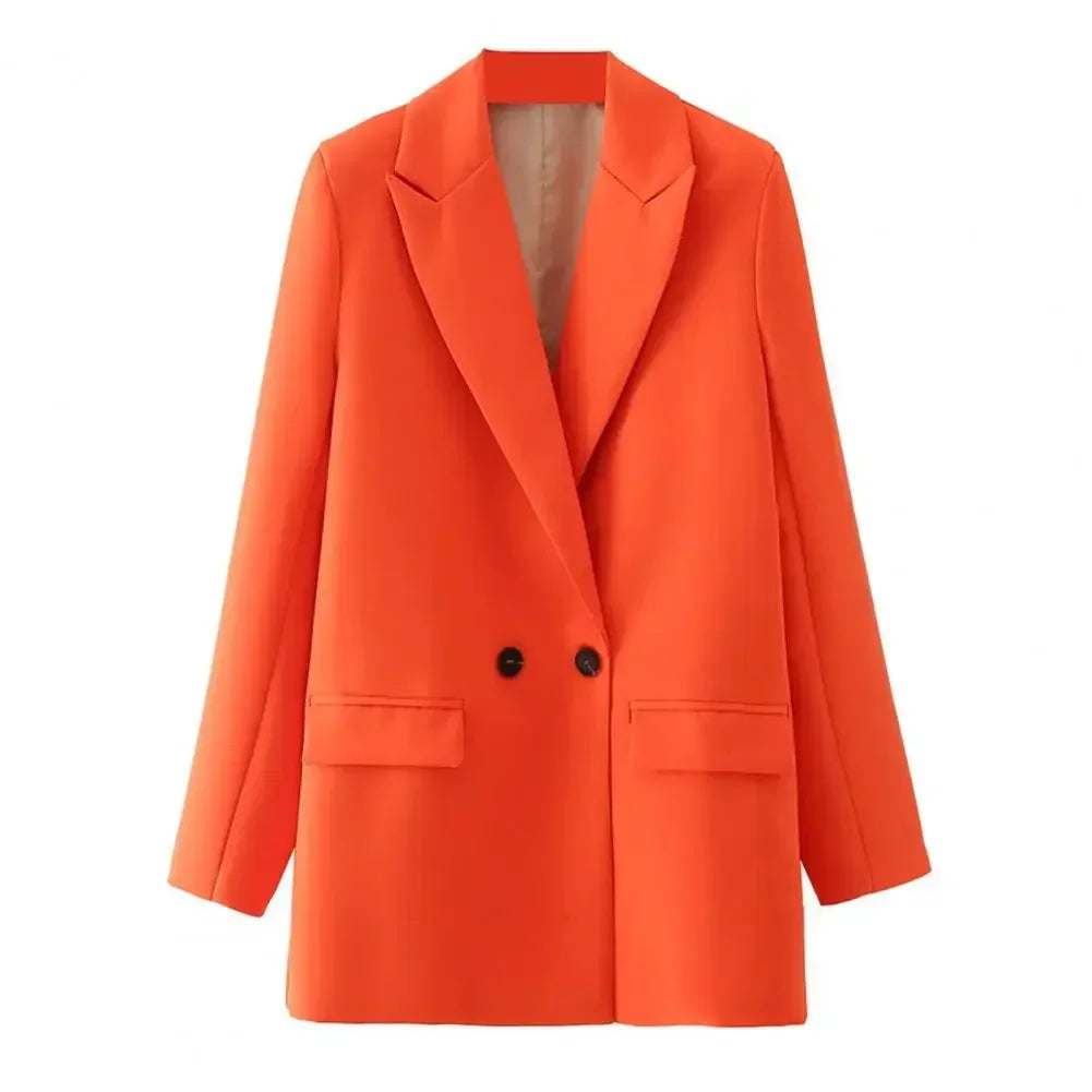 Women Suit Coat Elegant Women's Spring Suit Coat with Lapel Design Long Sleeve Flap Pockets Double Breasted Closure for Business