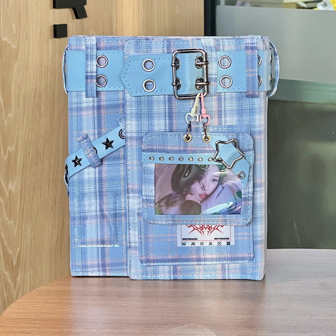 Y2K Checkered Star Denim A5 Photo Card Album Vintage Sweet & Cool Style Binder Idol Photocard Collect K-Pop Polaroid Storage