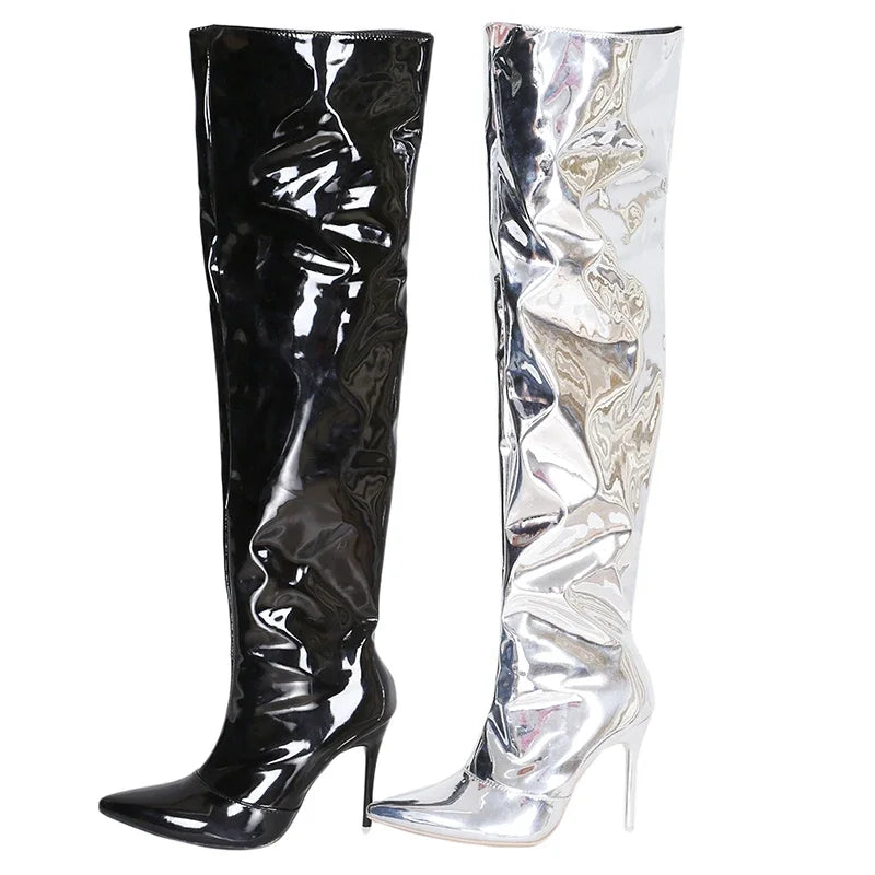Silver Mirror Thigh High Boots | Inspired by Şeyma
