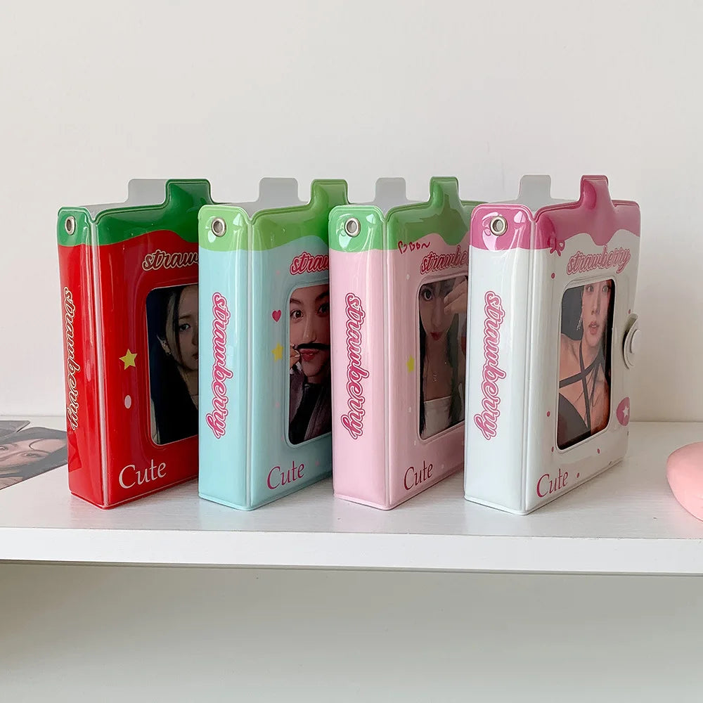 Kawaii Fashion Strawberry Cartoon 3-Inch Card Album Cute Girls Idol Photo Storage Display Card Holder Student Mini Card Bag Gift