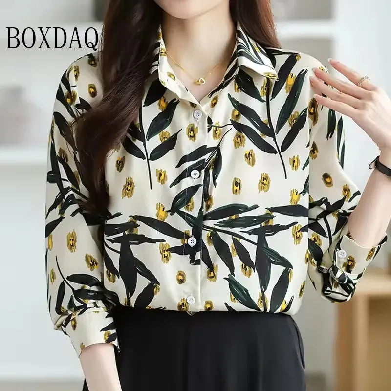 Fashion Woman Blouses 2025 Autumn Shirts For Women Abstract Striped Basic Womens Tops Luxury Women's Lapel Blouses Print Elegant