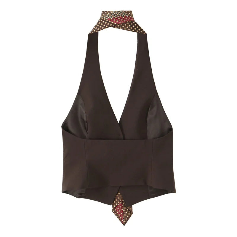 Summer Halter Neck Sleeveless Backless With Tie Decoration Tank Tops Women Buttons Decoration Versatile Tops Female Sexy Wear