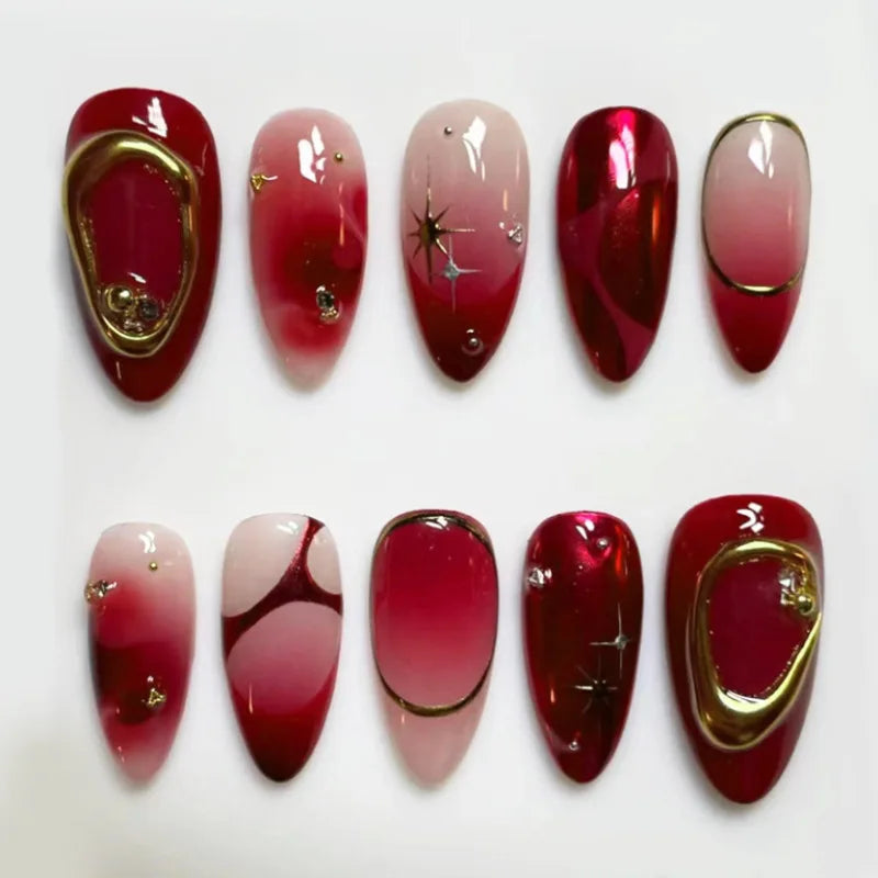 30pcs 3D Dream Rose Press on Nails Heart & Animal Wave Fake Nail Short Almond Full Coverage Nail for Women&Girl False Nail Art
