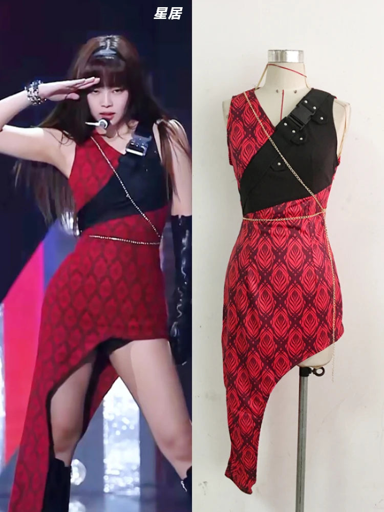 Kpop Women Group Costume Slim Vest Crop Top Sling Dress Short Skirt Sexy Jazz Dance Performance Clothes Y2k Concert Stage Outfit