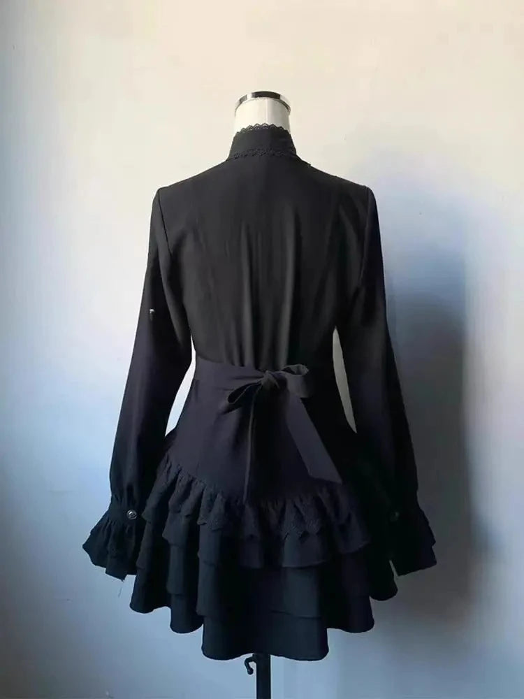 Lace Button Bow Neck Long Sleeve Slim A-Line Mini Dress | Inspired by Neslihan Atagül