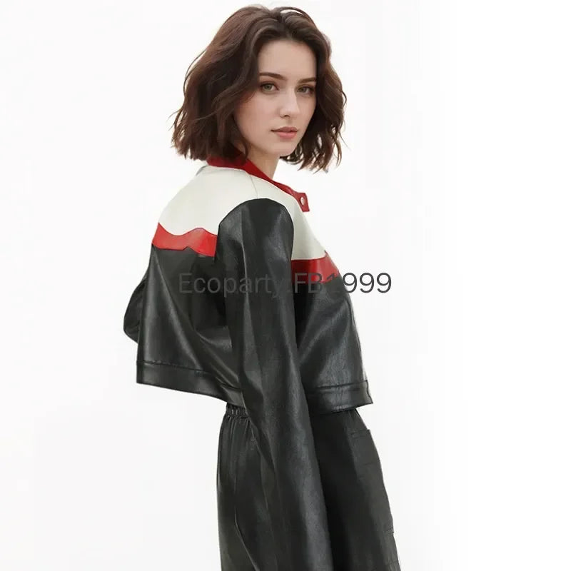 2024 Women Fashion Motorcycle Pu Leather Jacket Spring Autumn Vintage Punk Zipper Short Coats Female Casual Biker Coat Outwear
