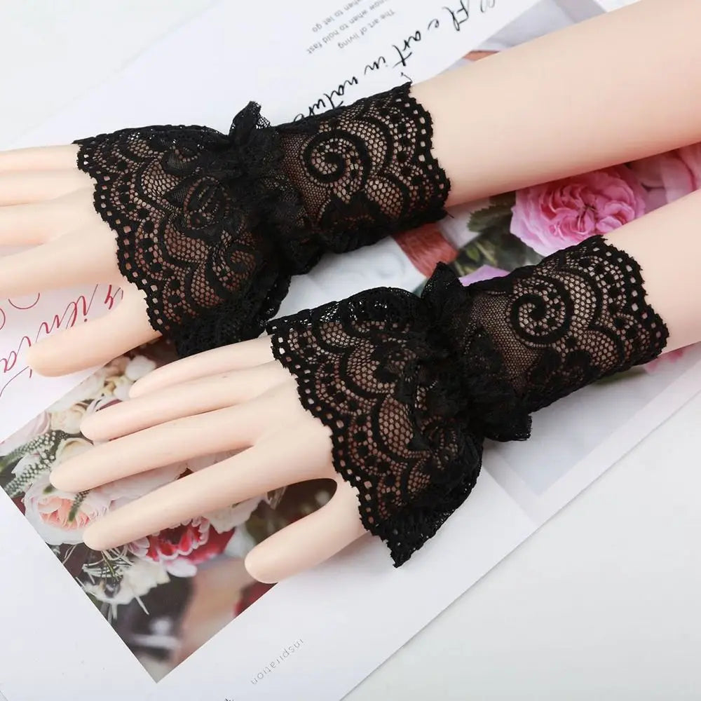 1Pair Sun Protection Arm Cover Scar Cover Sweater Decorative Detachable Sleeve Cuffs Fake Sleeve Lace Cuffs Ruffles Elbow Sleeve