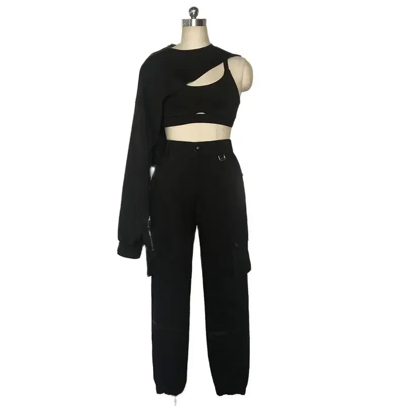 K-pop Black Street Wear Slim Cropped Vest Hoodies Dancer Outfit Jazz Stage Costume Korean Girl Group Hip-Hop Dance Pants Costume