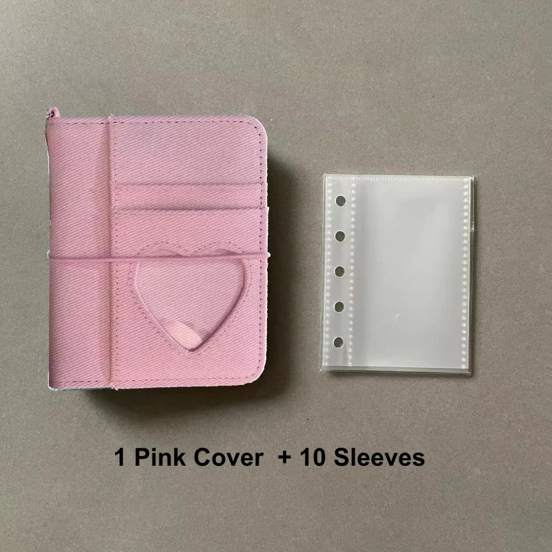 M5 Binder Kpop Photocard Holder Pink Blue Denim Heart Binder with Elastic Band Photo Card Collection Book Idol Photo Album  다이어리