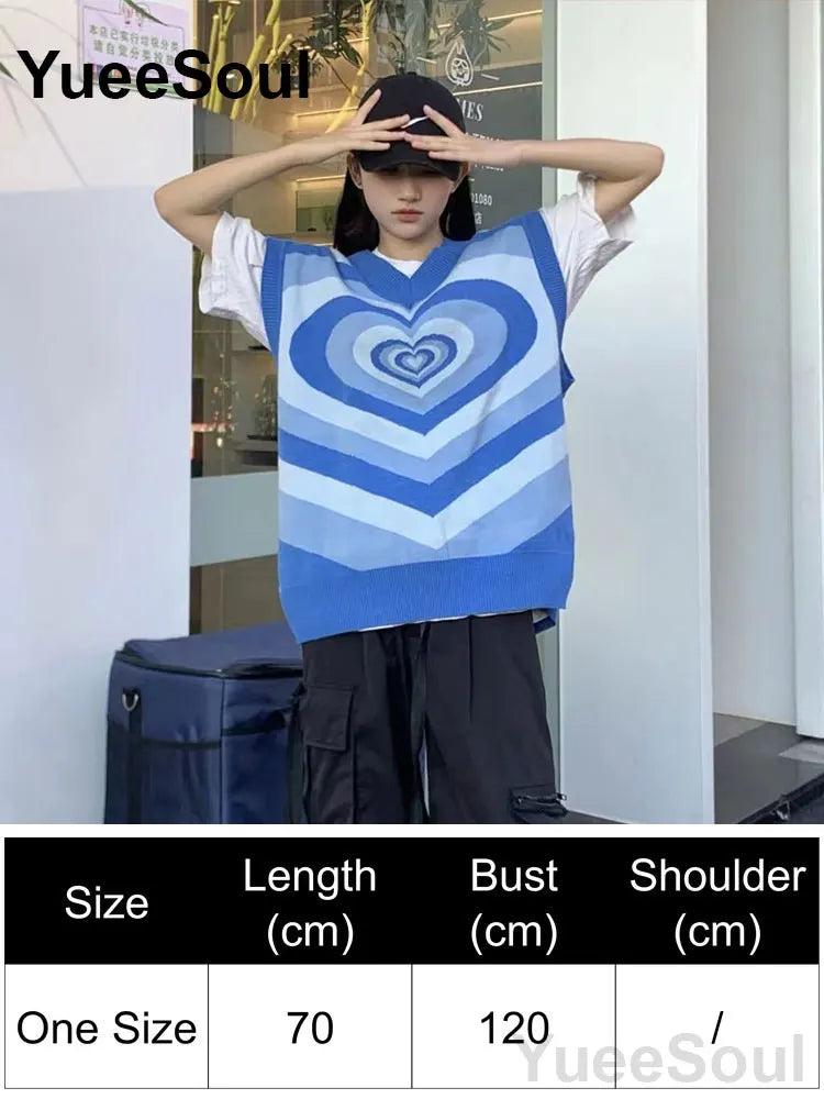 Blue Argyle Women's Vest Plaid Sleeveless Pullover Loose Knitted Sweater Vest 2026 New Autumn Y2K Casual Oversized Waistcoat