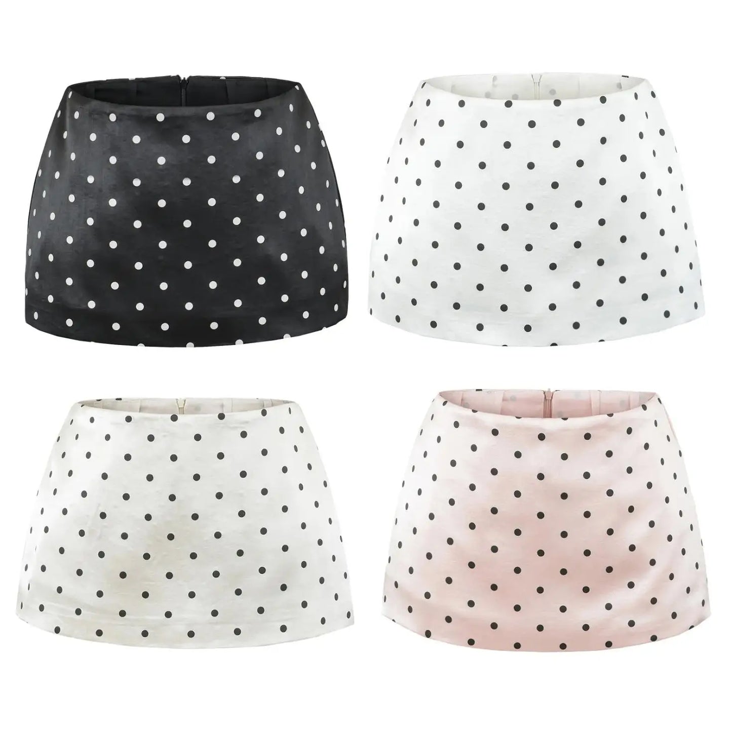 7 colors Y2K Polka Dot Print Satin Low Waist Mini Skirt With shorts lining Sexy A-line Package Hips Short Skater Party Bottom