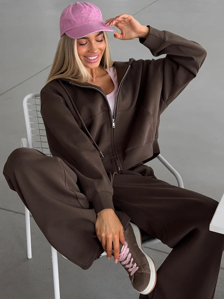 Beautiful Women's Tracksuits with A Zipper and A Hood Trousers Pink Two Piece Set Women Blue Classic Pant Sports Suit for Spring