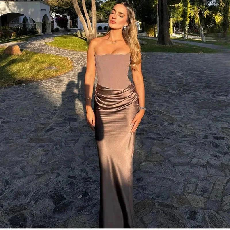 Satin Strapless Backless Ruched Wrap Corset Dress | Inspired by Esra Bilgiç