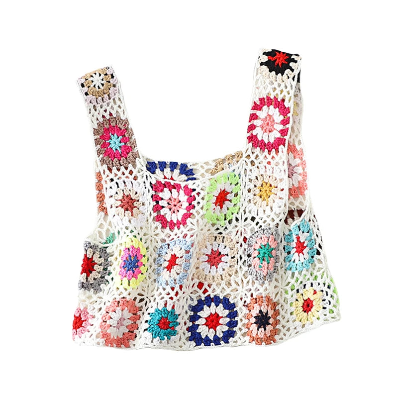 Lamuusaa Crochet Crop Top y2k Women Floral Embroidery Hollow Out Sleeveless Knitted Tanks Vest 2000s Clothes Summer Beachwear