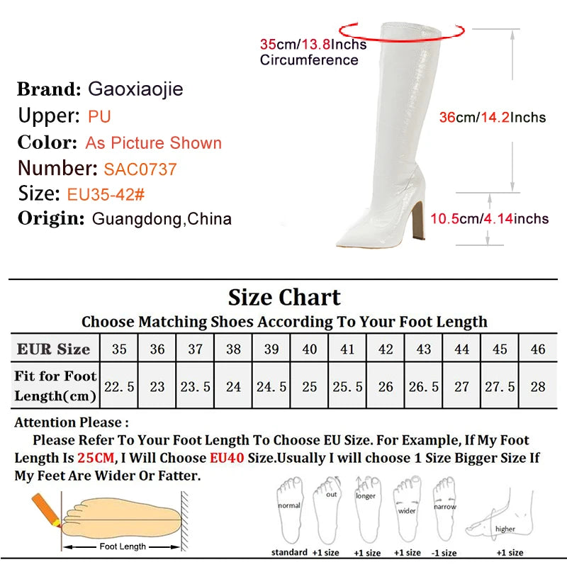 Knee high Boots Women Club Party Zipper Black Shoes Lady 2025 Autumn Winter Pointy Toe High Heels PU Leather Elastic Long Boots
