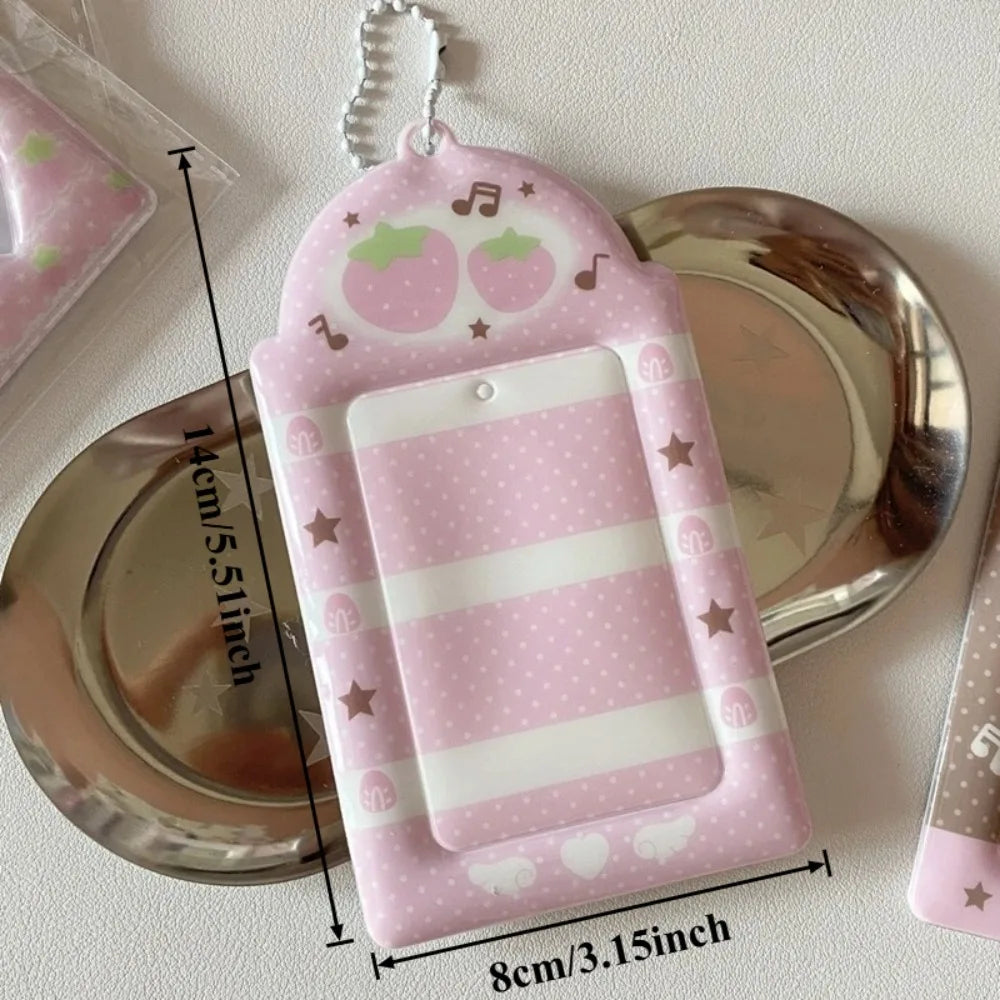 Cute Strawberry Card Holder 3 Inch Sweet Pink Kpop Photocard Holder Idol Photo Card Protective Sleeves Couple Photo Dispaly Case