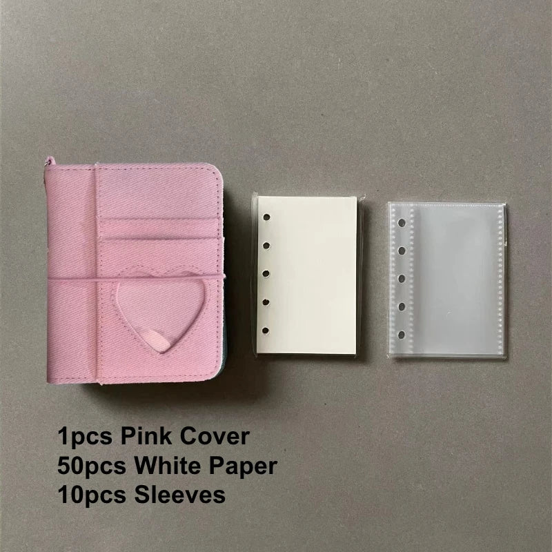 M5 Binder Kpop Photocard Holder Pink Blue Denim Heart Binder with Elastic Band Photo Card Collection Book Idol Photo Album  다이어리