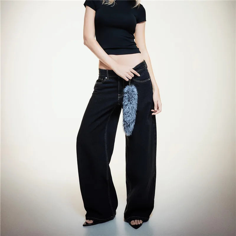 Womens Baggy Jeans Low Rise Wide Leg Denim Pants with Pockets Casual Long Trousers for Daily Office Y2K Vintage Streetwear