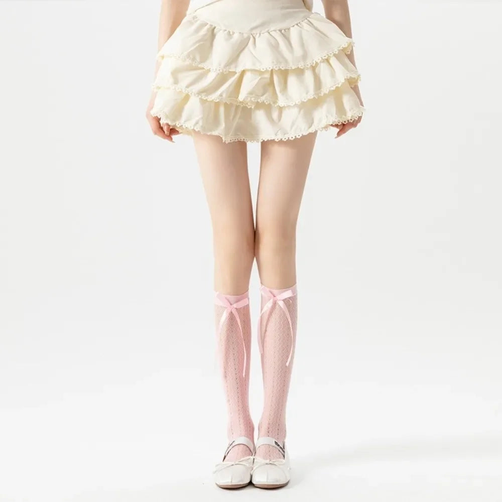 Sexy Solid Color Women's Stockings Lace Hollow out Pile Calf Socks Thin Korean Knee Highs Socks Girl Stockings