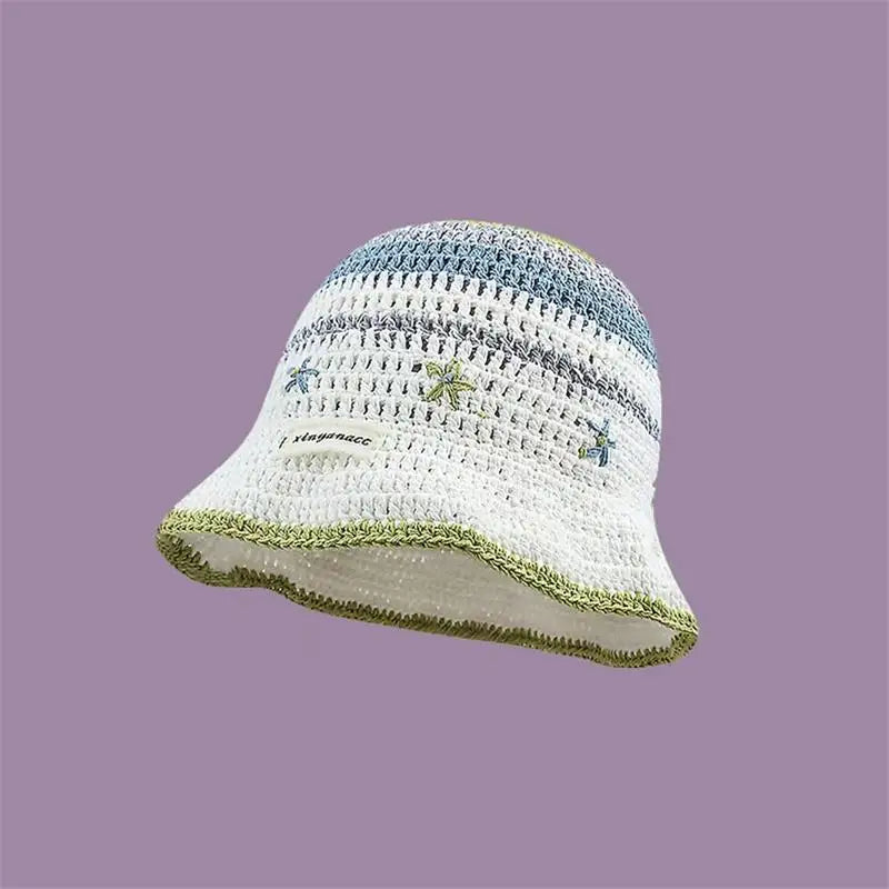 2023 Autumn New Crochet Korean Handmade Bucket Hat Women Weaving Knitted Hat  Fashion Flowers Autumn Winter Beanies Basin Cap