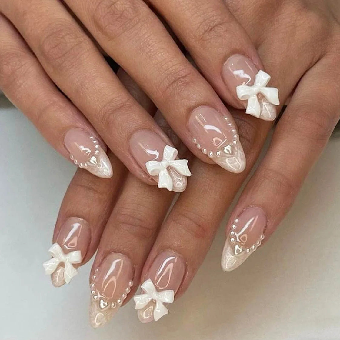 24pcs Cheap Love Wear Nail Almond Medium Press on Nails Cute Removable Beige Long False Nails Summer Korean Removable Nail Art