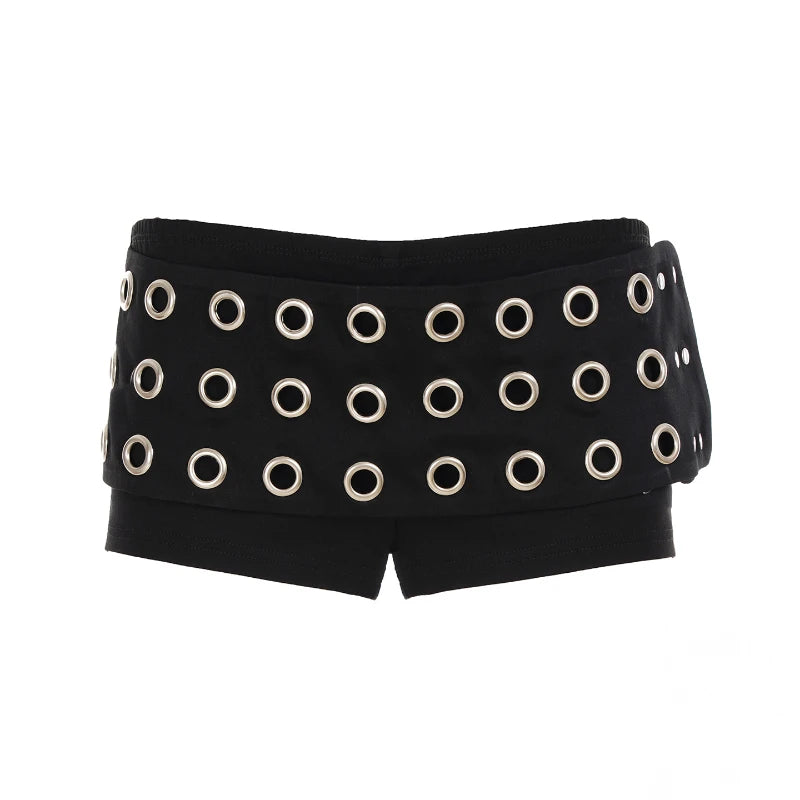 Low rise hollow metal steel ring punk style fashionable shorts, suitable for hot girls in the 2026 street fashion trend