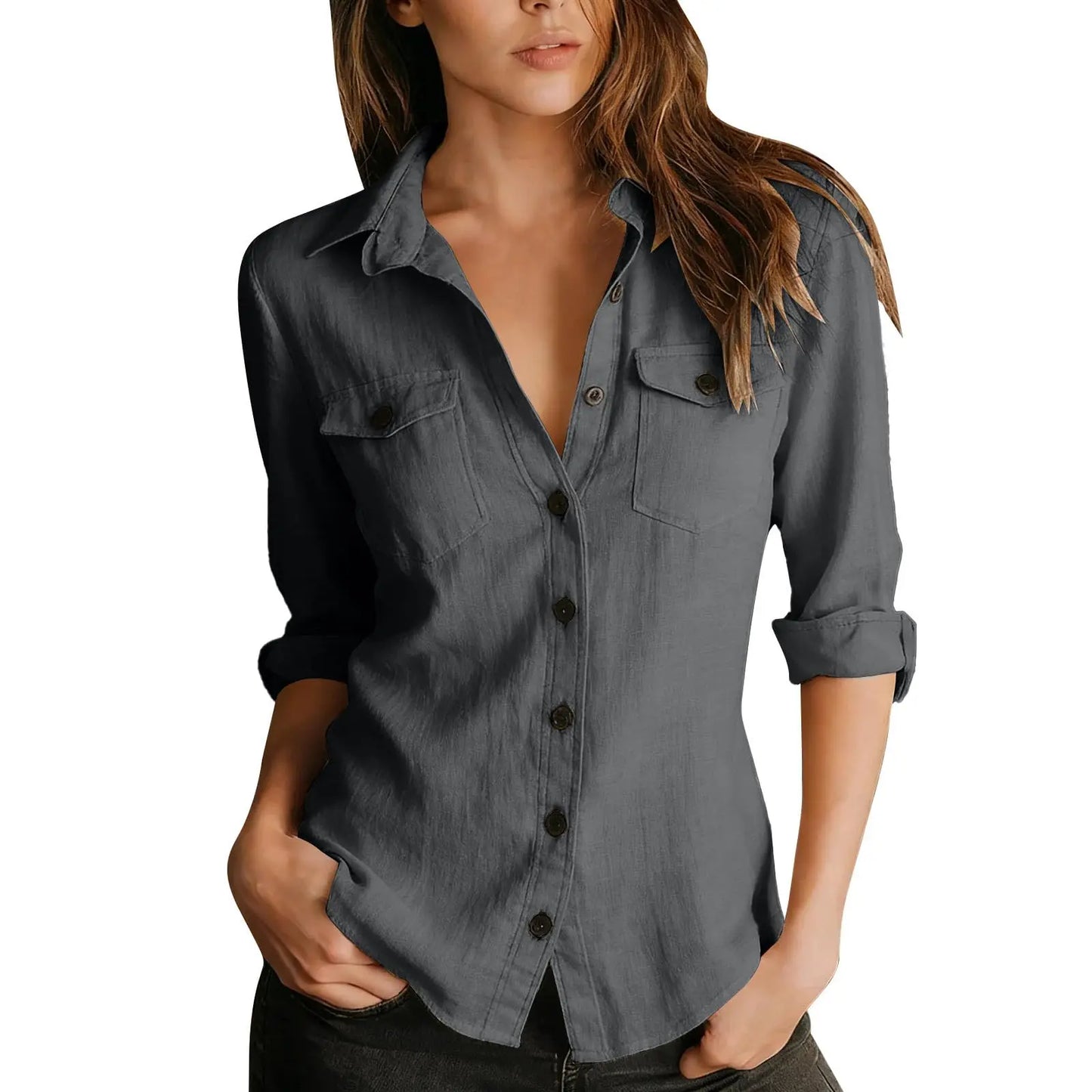 Lightweight Linen Lapel Button-Up Long Sleeve Casual Shirt | Inspired by Beren Saat