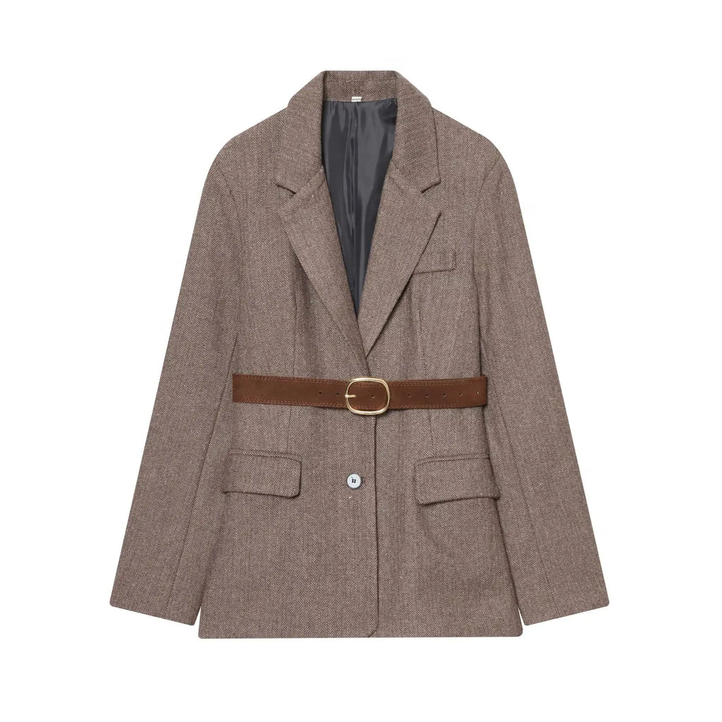 Slim V-Neck Single Breasted Sash Blazer Coat | Inspired by Esra Bilgiç