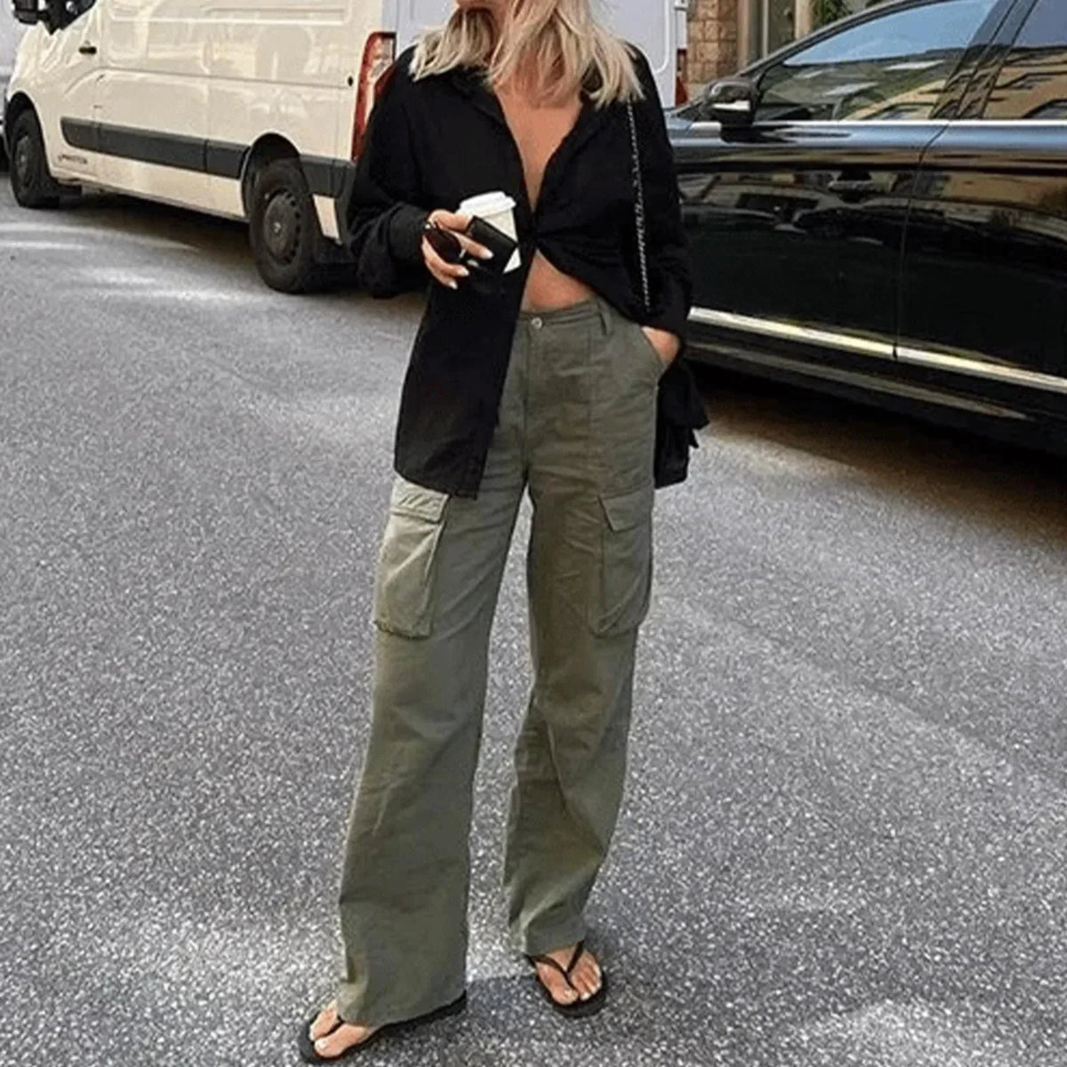 Adjustable Wide-Leg Cargo Pants | Inspired by Hande Erçel