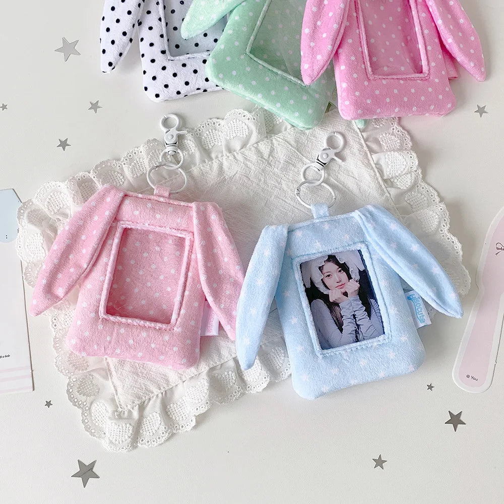 Cute Polka Dot Rabbit Ear 3 Inch Photocard Holder Keychain Korean Style Student Card Bag