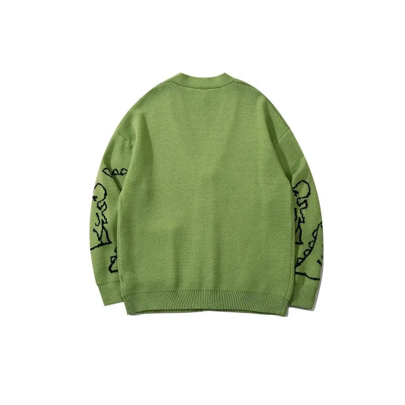 New Style Men's Clothing - Dinosaur Loose Fit Stylish and Versatile Hong Kong Style Insulated Knitted Cardigan Sweater
