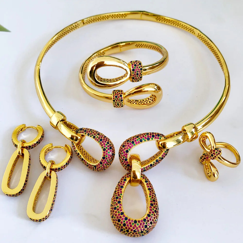 GODKI New Charms Lariat  African Cubic Zircon CZ Nigerian Jewelry set For Women Wedding Dubai Bridal Accessory