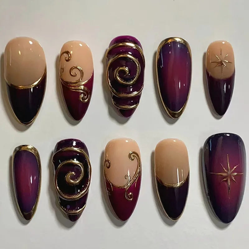 30pcs 3D Dream Rose Press on Nails Heart & Animal Wave Fake Nail Short Almond Full Coverage Nail for Women&Girl False Nail Art