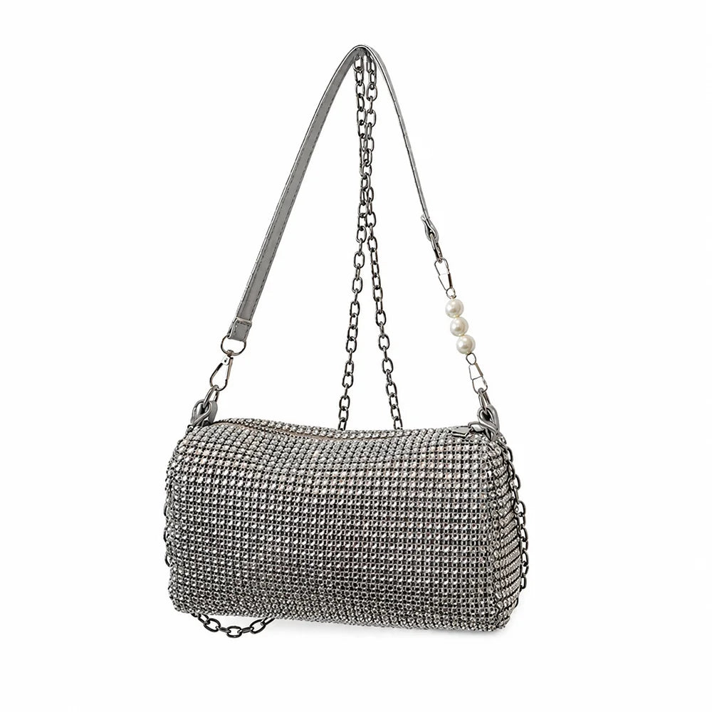 Allover Rhinestone Bucket Bag Waterproof All-match Women Crossbody Bag Mini Lightweight Glitter Chain Prom Purse for Ladies