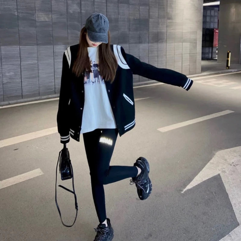 Gmiixder Hip Hop Woolen Baseball Uniform Jacket Male Female Preppy High Street Bomber Jacket Korean Streetwear Button Up Coat