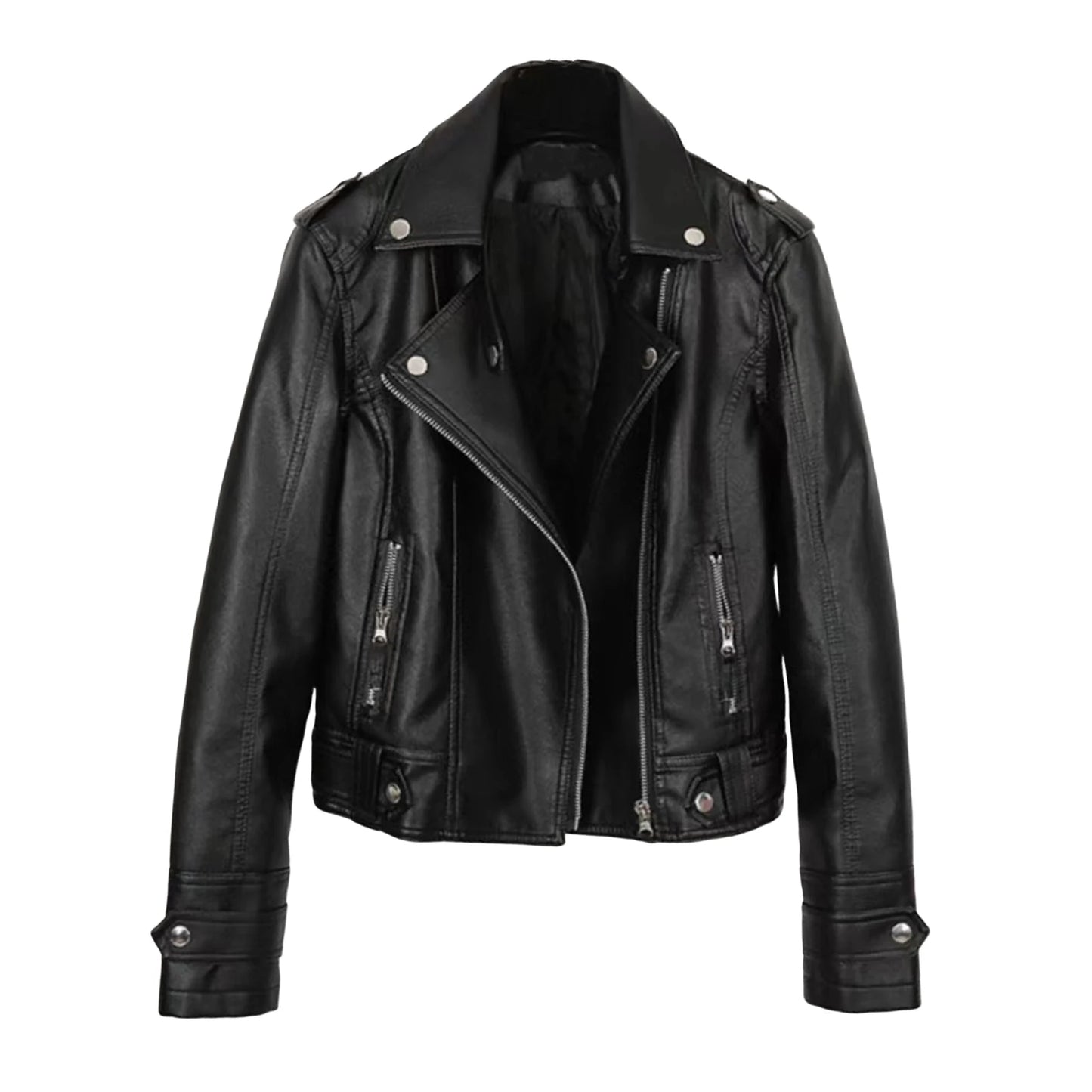 Autumn Short Jacket Solid Female Moto Biker Jackets Thin Ladies Cool Faux Leather Jacket Slim Short Leather Outwear