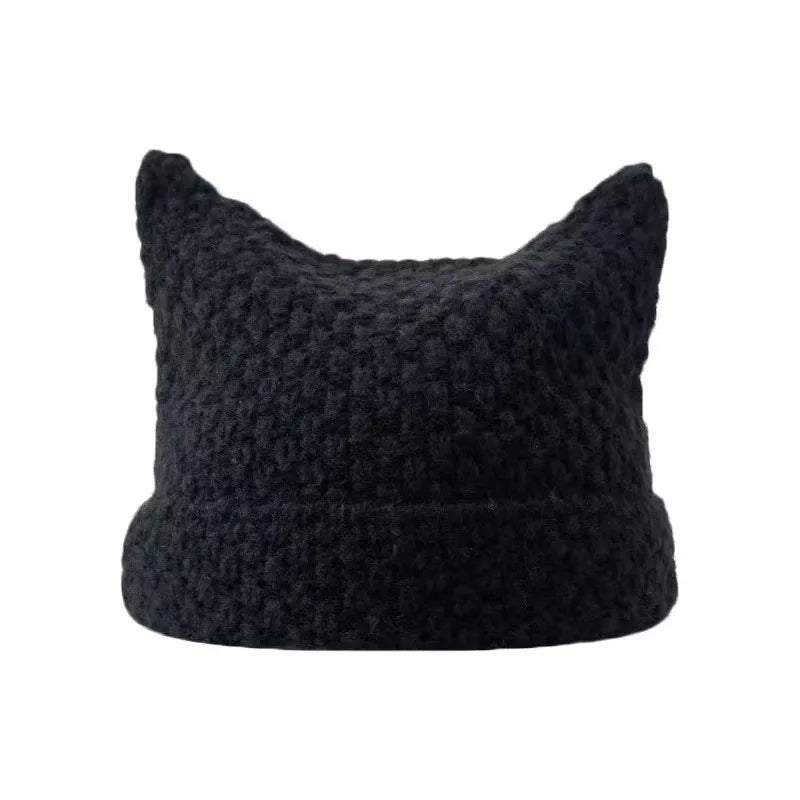 Y2K Cat Ears Striped Knitted Beanie | Inspired by Wonyoung