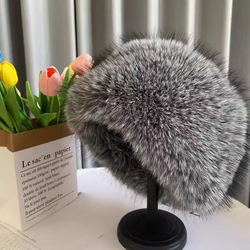 New Fluffy Fur Women's Winter Hat Winter Snow Ski Cap Female Faux Fur Thick Warm Windproof Hat Russian Hat Mink Fisherman's Hat